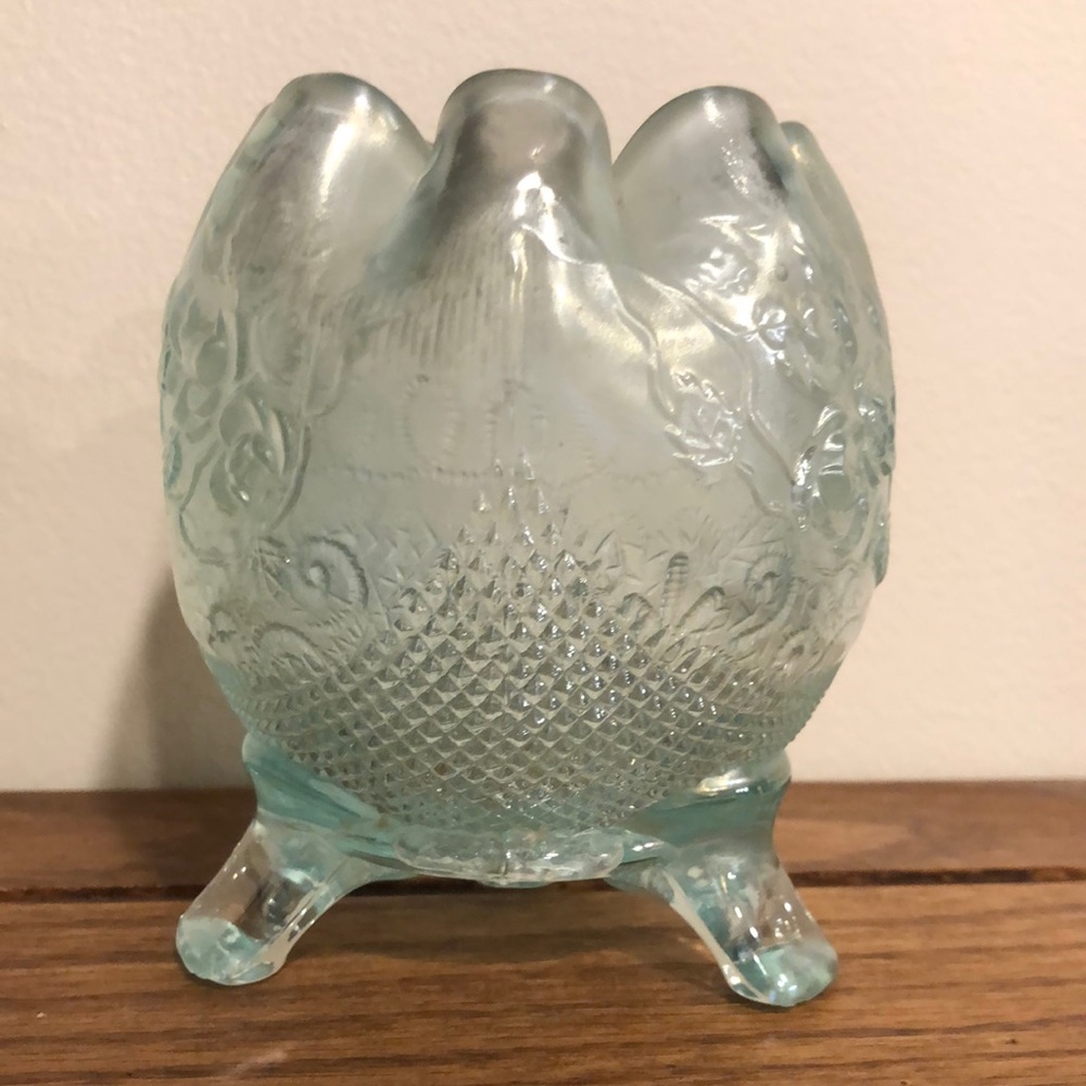 VTG Northwood Fine Cut and Roses Ice Blue Footed Bowl